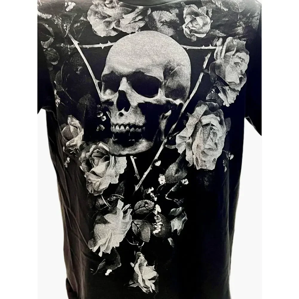 GUESS Los Angeles Skull and Roses Unisex Black T-Shirt Size Medium - Halloween - Picture 4 of 7